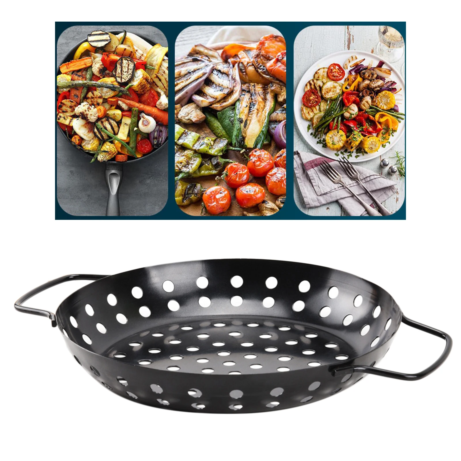 Carbon Steel BBQ Grill Pan Barbecue Grilling Tray Baking Plate for Pizza, Meat, Vegetables