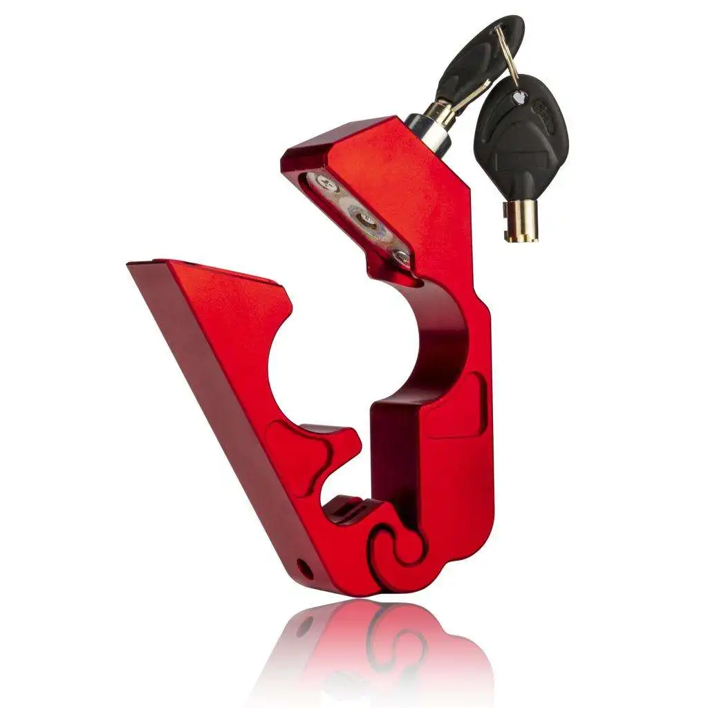 Red Universal CNC Aluminum Motorcycle Handlebar Lock Anti-Theft Security with 2 Keys for Motorcycle Bike ATV Scooter