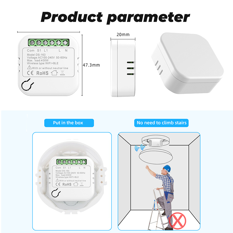 Mini WiFi Light Switch Mount, Sem Relé