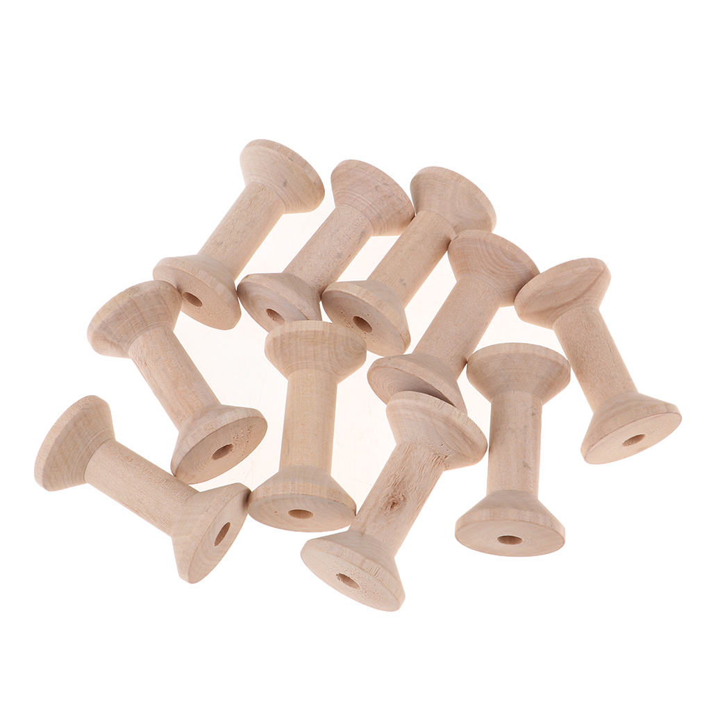 10x Natural Wood Spool Wire Thread Bobbins Cord Coil Sewing Supplies 3.5x6cm