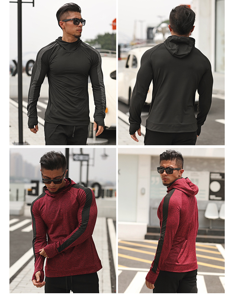 秋冬季男健身衣磨毛连帽卫衣运动上衣跑步外套