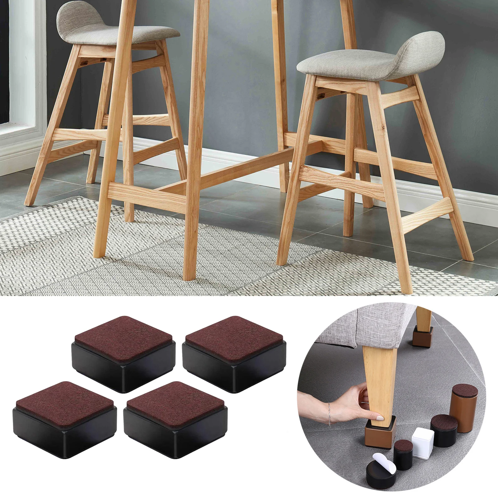 4 Pieces Bed Risers Solid Desk Sofa Feet Protector Anti Slip under Bed Storage for Bedroom Living Room