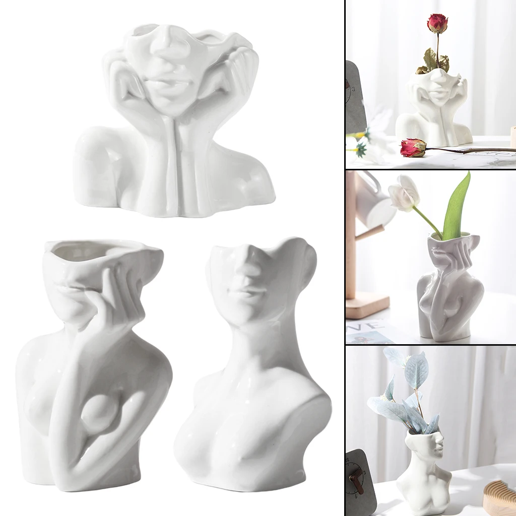 Ceramic Simulation Woman Human Body Face Art Vase Ceramic Vase Sculpture Decorative Flowr Pot Plant Planter Cabinet Home Decors