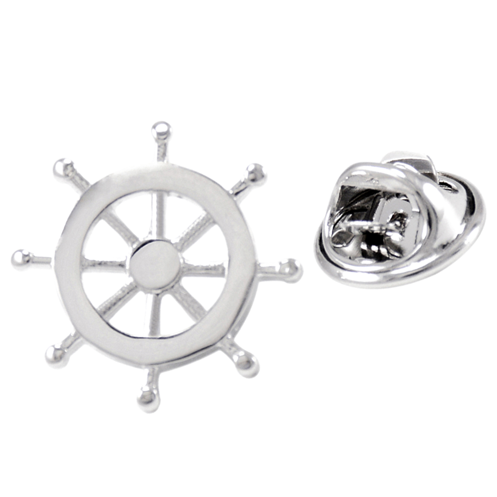 Brass Ship Steering Wheel Shape Navy Mens Uniform Badge Collar Lapel Pin