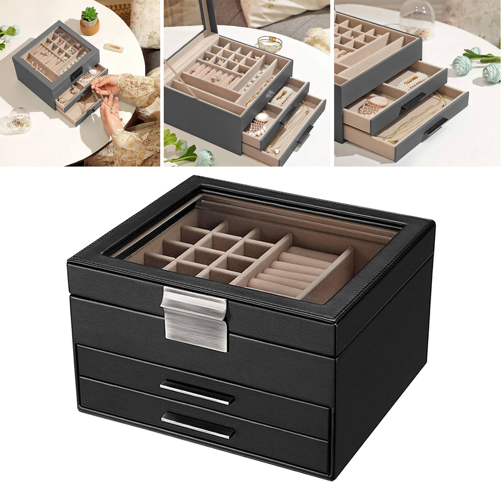 Multi-Layer Jewelry Organizer Portable Large Removable Jewelry Case for Bangle Rings Girls