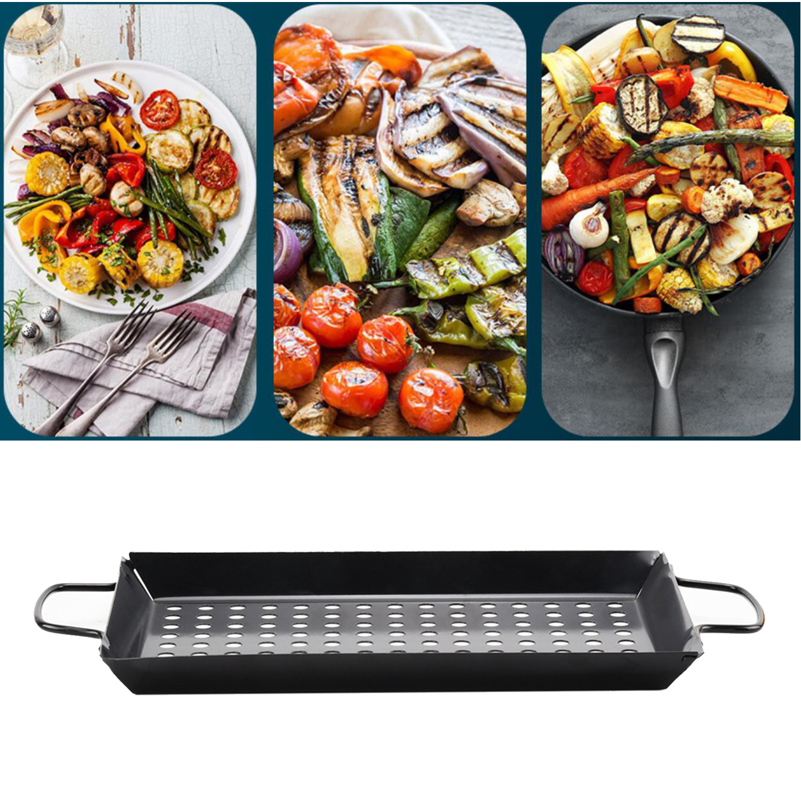 Grill Topper BBQ Grilling Pans Non-Stick Barbecue Trays with Holes for Cooking Meat, Vegetables, and Seafood, Easy to Clean