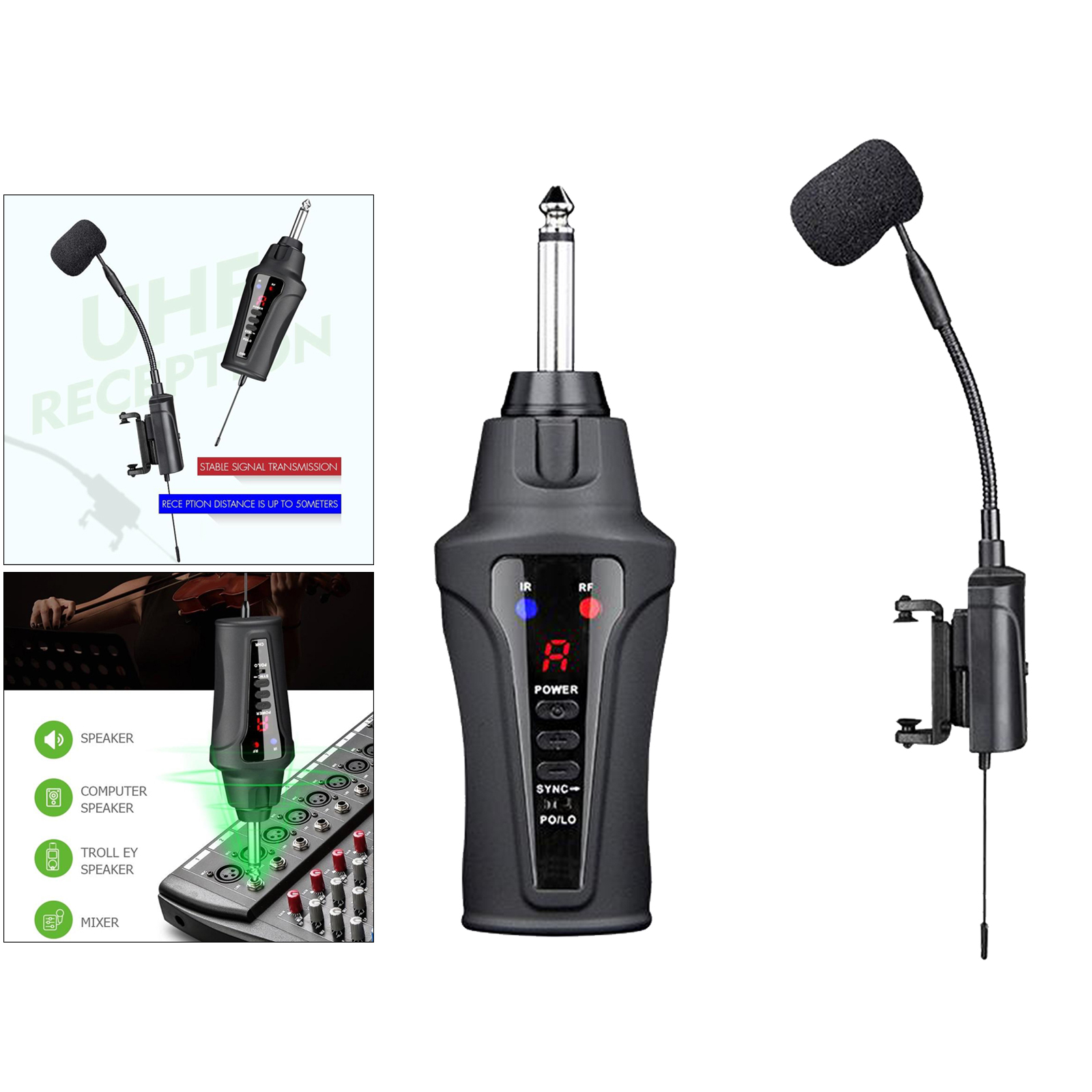 Wireless UHF Violin Microphone Clip-on Cardioid Receiver Mic for 4/4 Violins