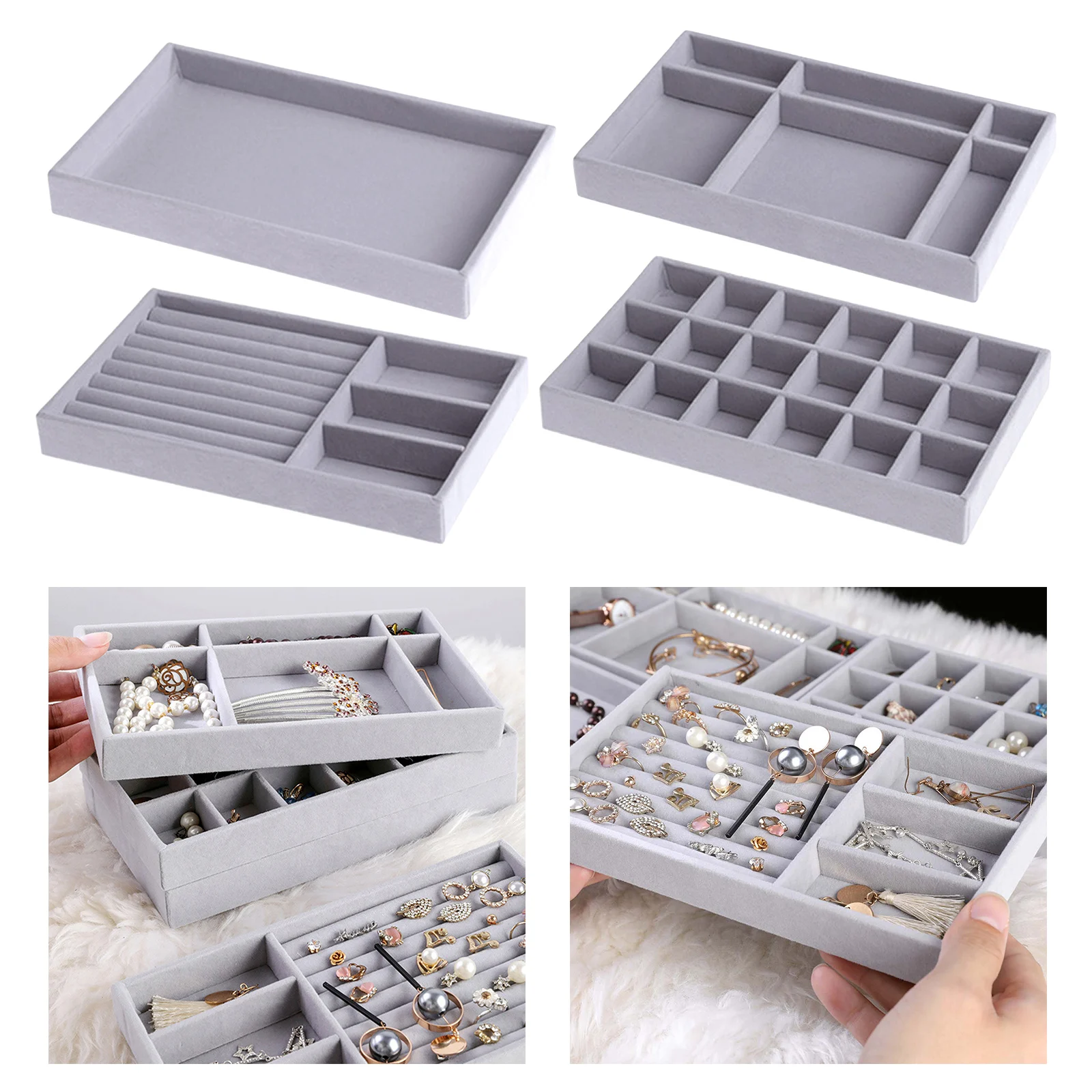 Drawer Velvet Jewelry Storage Tray Ring Bracelet Gift Box Jewellery Organizer Earring Necklace Holder Jewelry Display Case