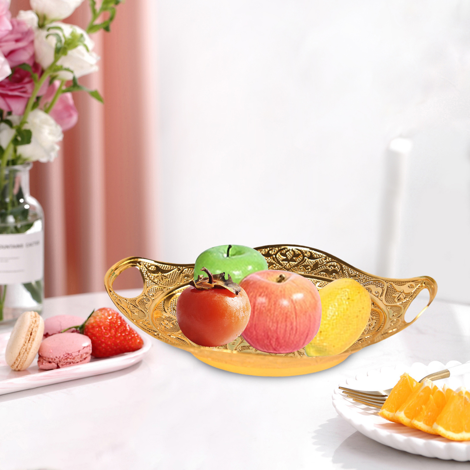 Zinc Alloy Gold Fruit Plate Trinket Jewelry Earrings Necklace Dish Candy Snack Tray Bowl Tableware for Centerpiece Home Decor