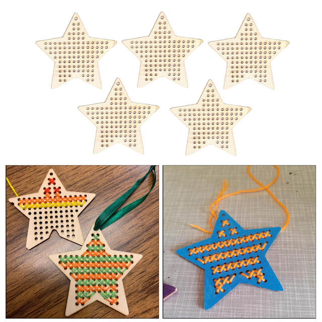 Kit Punto Croce In Legno Fai Da Te | 8 Pezzi Forma Cuore E Stella | Portachiavi Ricamo Per Principianti - Foto 2