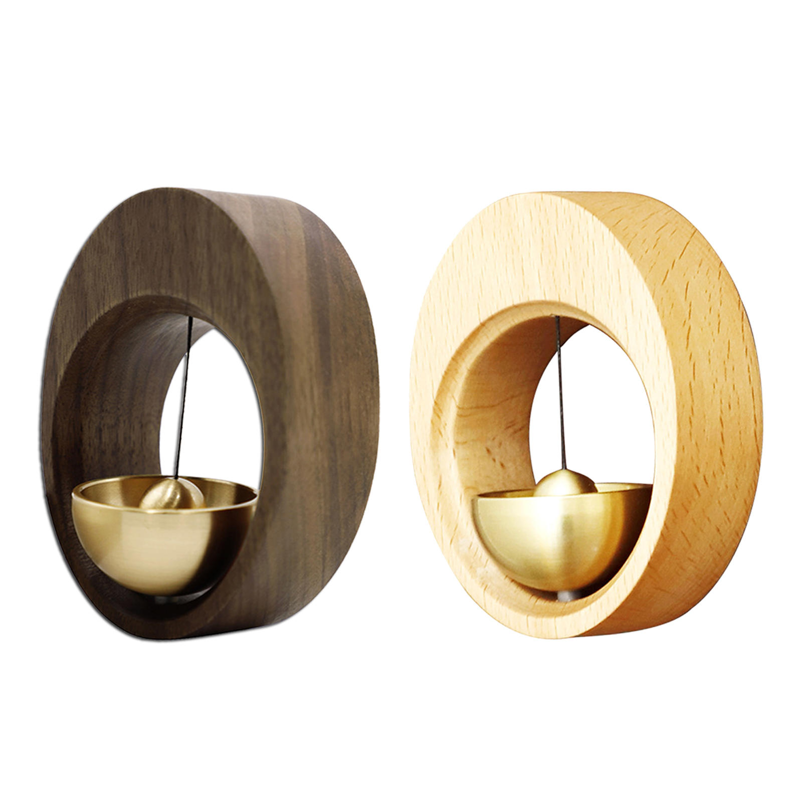 Oval ShapeDoorbell Windchime Magnetic Relaxing Wooden Brass Handmade Ornament Creative for Home Patio Entrance Store Decoration