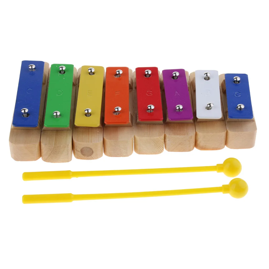 1 Set Kids Toys 8 Notes Xylophone Sound Brick Block with 2Pcs Mallets