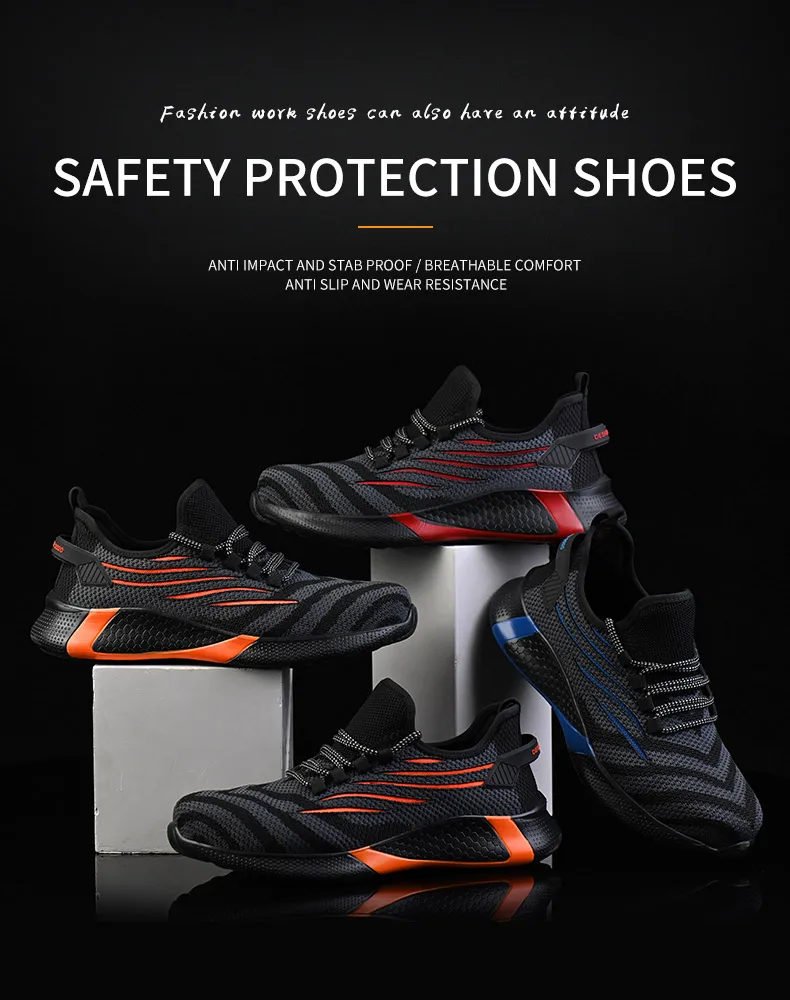 New 2021 Lightweight Breathable Men Safety Shoes Steel Toe Work Shoes For Men Anti-smashing Construction Sneaker With Reflective