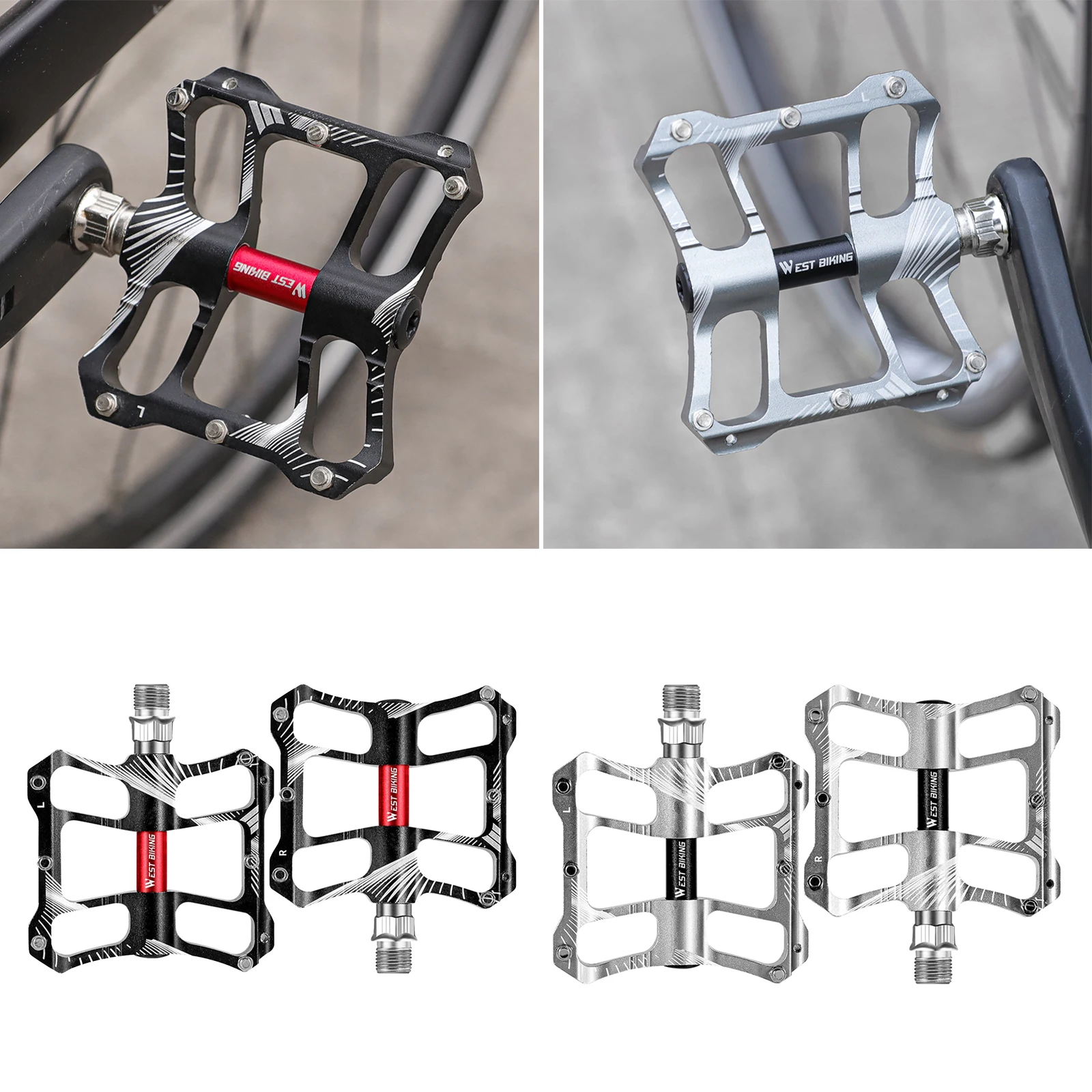 CNC Aluminum Alloy Anti-Slip Flat Bike Pedals 9/16`` Universal Cycle, Abrasion Resistance, Anodized Surface, Reduces Scratches