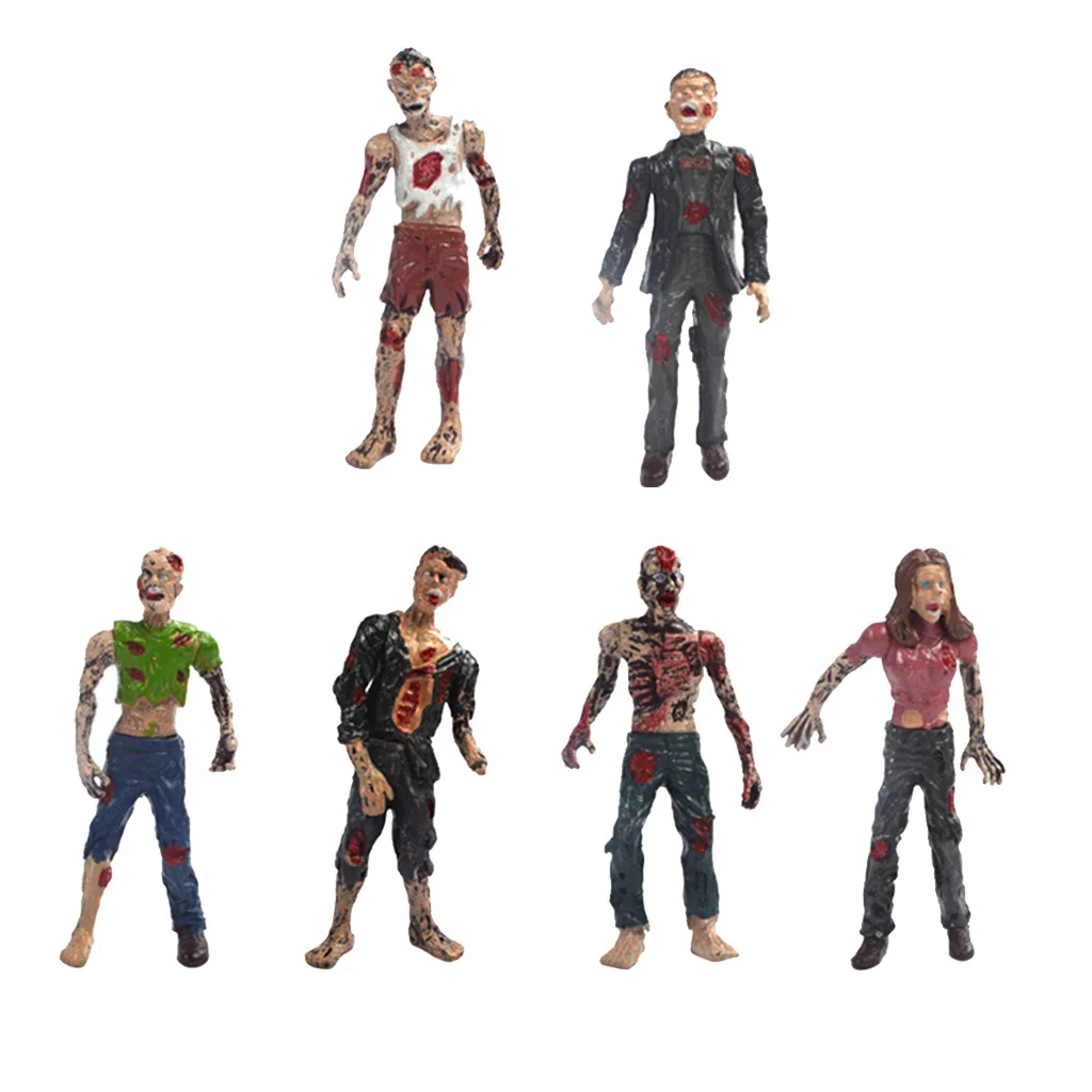 6pcs Zombie Figure Hand Paint Dead People Figurines Set for Achitectural Diorama