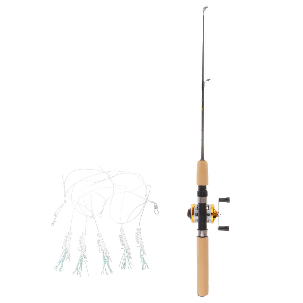 Portable Ice Fishing Rod Pole and Reel Line Combo Travel Fishing Tackle for Lake Reservoir Pond River Stream Sea Fishing