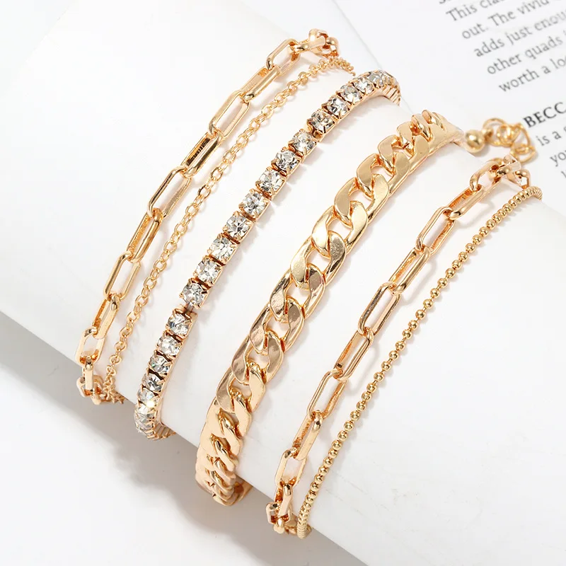 Simple Personality Gold Color Metal Foot Chain Anklets Set Women Fashion Chain Punk Crystal Barefoot Anklet Anklets - AliExpress