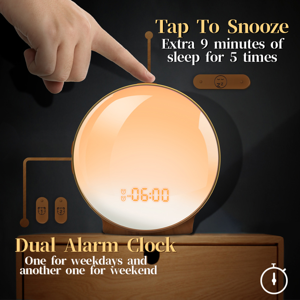 Wake Up Light Sunrise Radio Alarm Clock, 7 Color Night Light, Snooze Timer