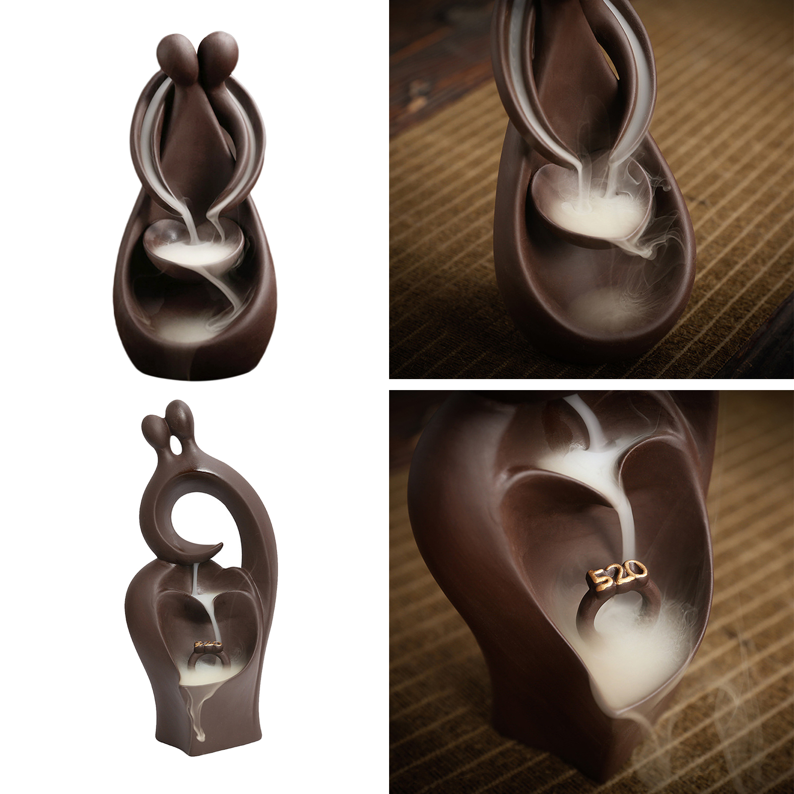 Waterfall Incense Burner, Ceramic Backflow Incense Holder Handcrafted Censer Inscent Cone Stand, Meditation Room Decor
