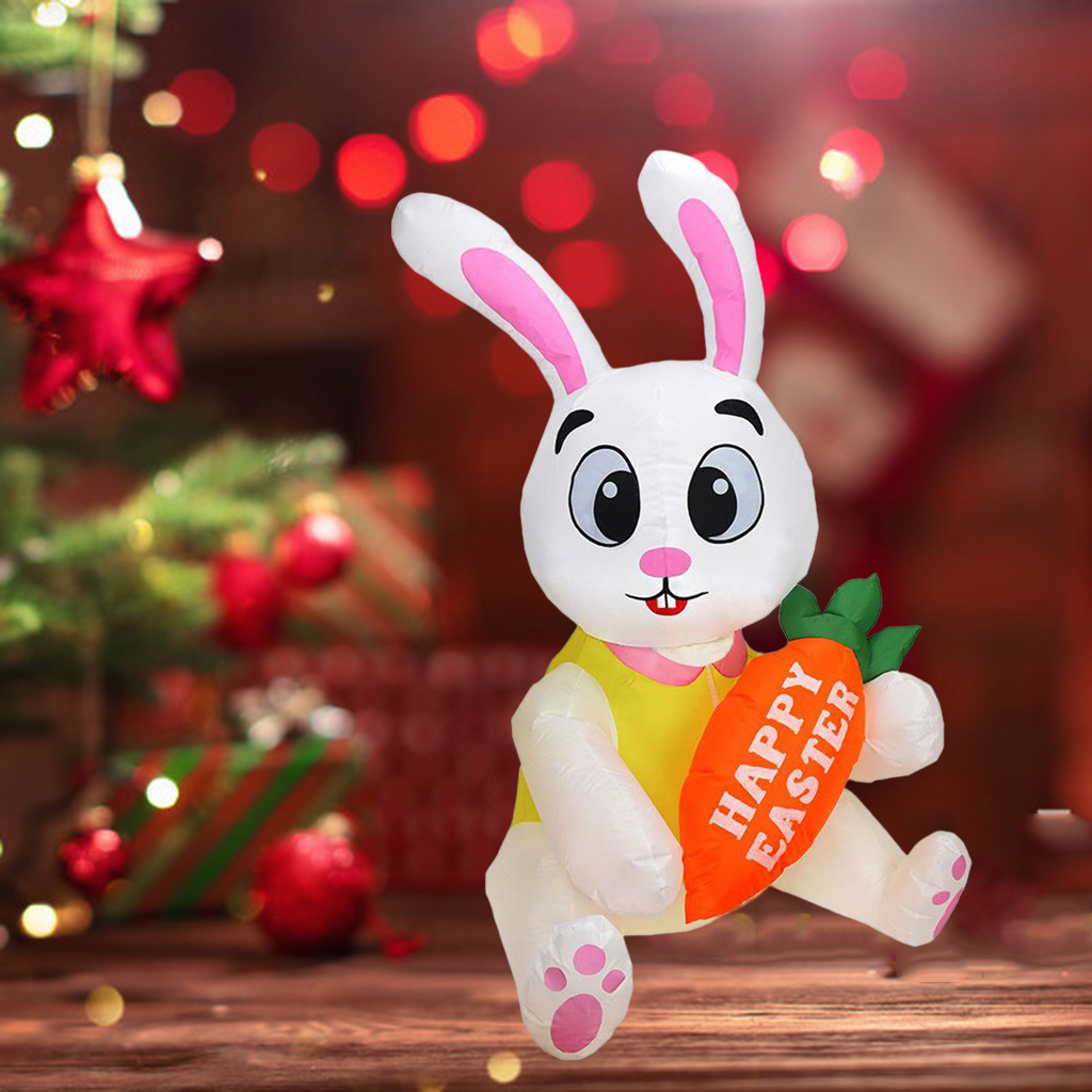 5Ft Giant Easter Inflatables Bunny with Carrot Outdoor Indoor Easter Holiday Decor,  Yard Inflatables Decor LED Lights