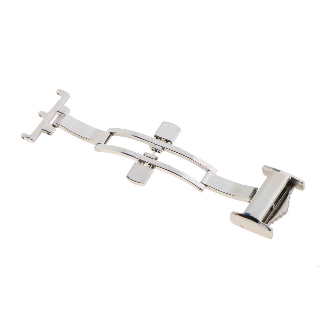 Deployment Clasp 14mm-18mm Silver Double Fold Over Clasp Deployant Buckle Butterfly Push Button Watch Band Replace Clasp
