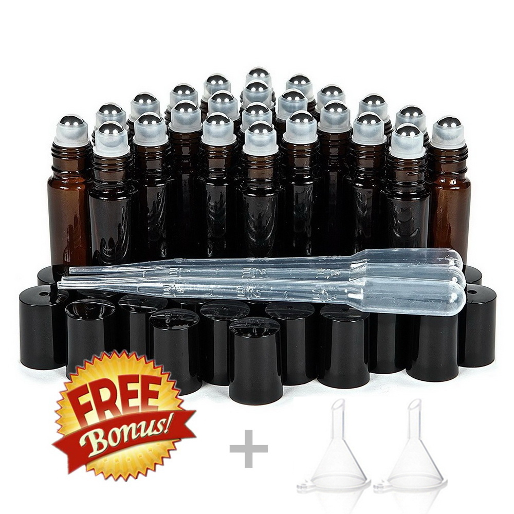 Best of 24pcs 10ml Amber Glass Roll On Bottle Travel Empty Vials With Stainless Steel Metal Rollers Ball For Essentials Oils Doterra Reviews & Tips