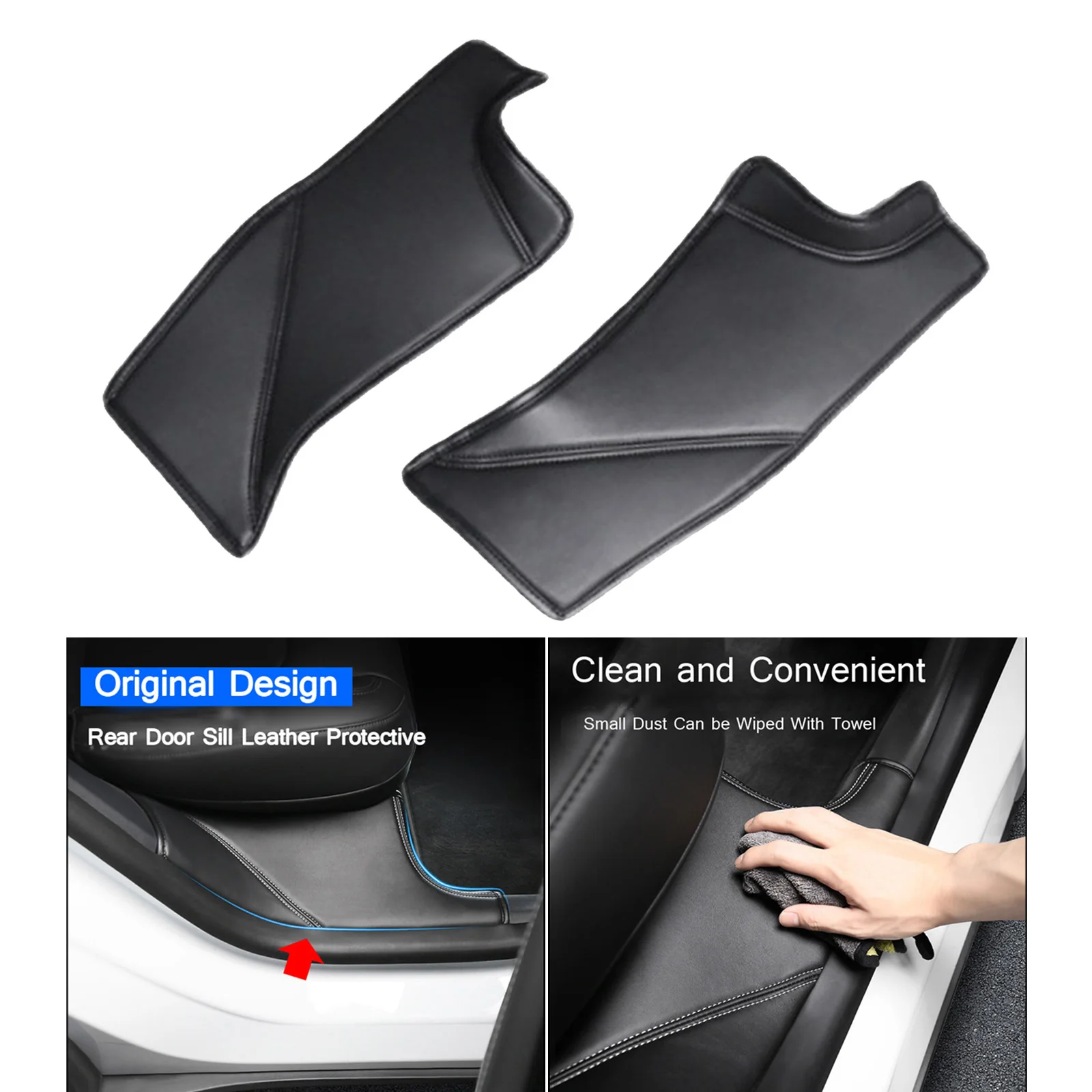 2x Car Rear Door Sill Protector Cover Trim For Tesla Model Y, PU Leather