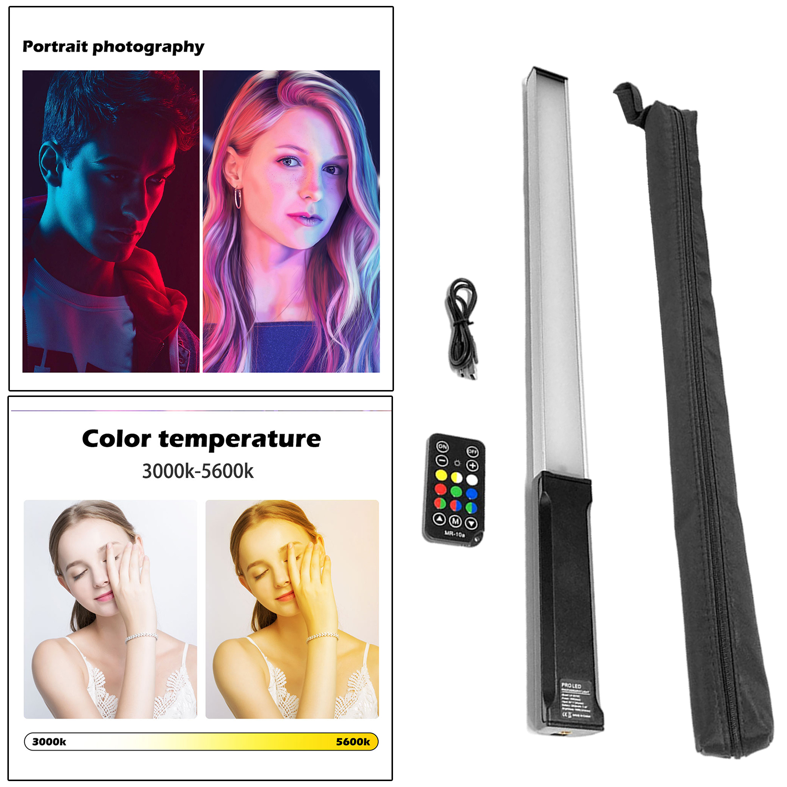 Colorful LED Video Fill Light Flash Tube Lights Filming Lighting 3000-5600K