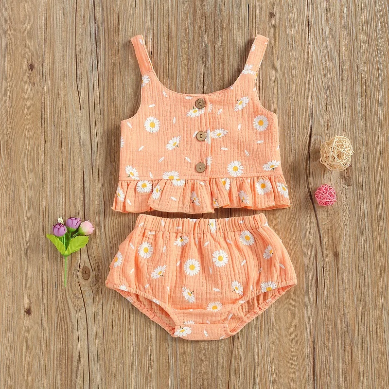 0-24M Cute Newborn Baby Girl Clothes Sets Sleeveless Floral Tank Tops Baby Bloomers Shorts 2PCS Outfits Summer baby knitted clothing set