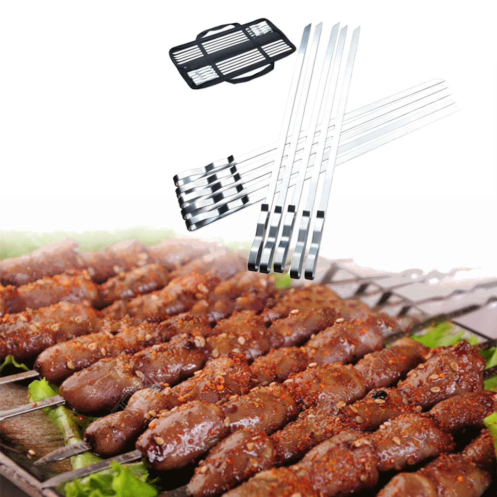 10x Stainless Steel Barbecue Sticks Skewer BBQ Meat Kebab Needle Sticks 42cm