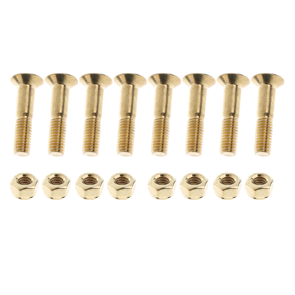 8pcs Replacement Standard Skateboard Hardware Screws Nut Flat Head  - Golden