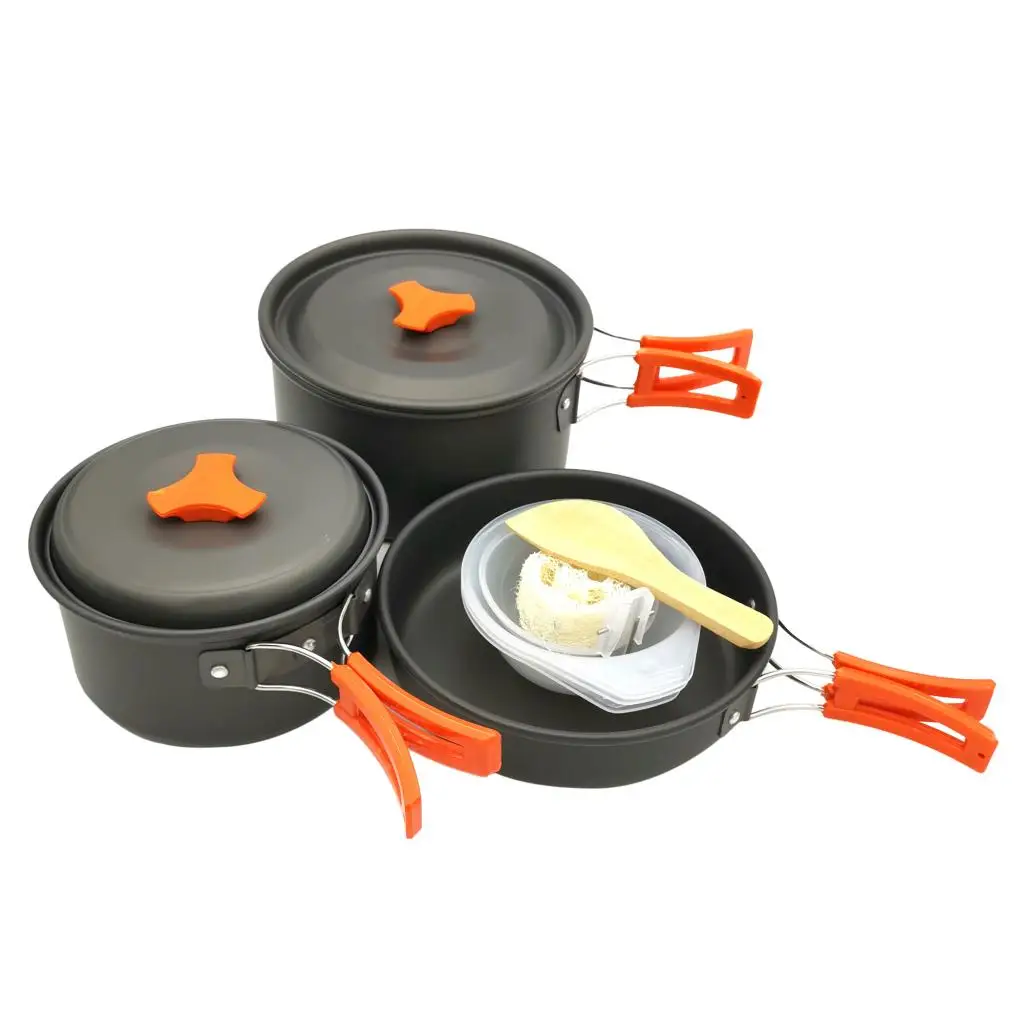 Folding Non Stick Aluminium Pot Pan Kettle Camping Cooking Cookware Set Camp Cooking Supplies for Picnic BBQ