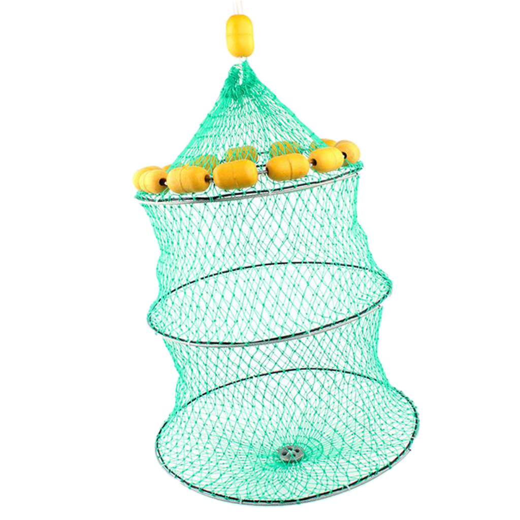 Fishing Net Trap Three-Layer Folding Fish Cage With 14 Float Balls
