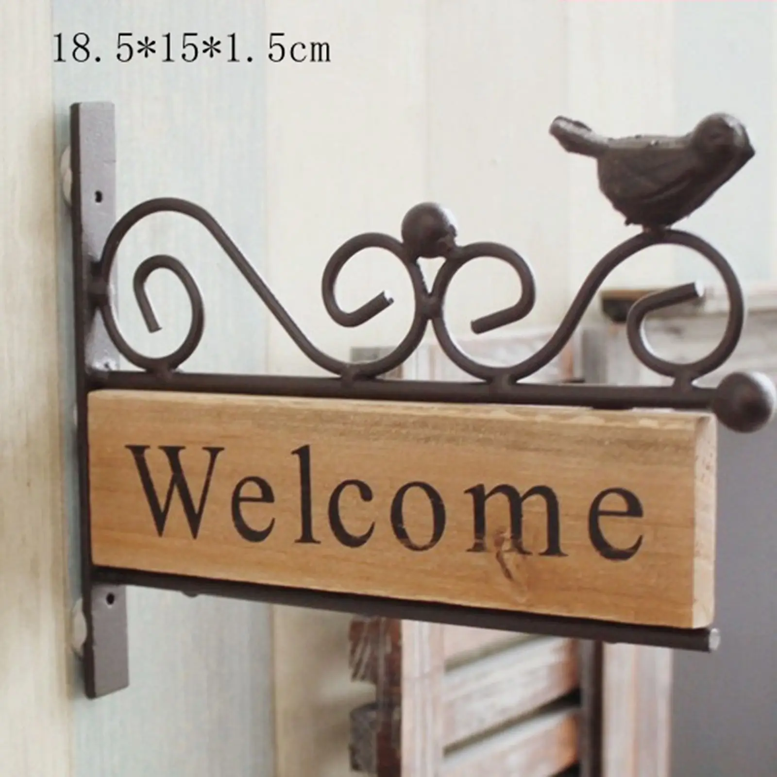 1pc Welcome Sign Board Iron Art Wooden Hanging Pendant Rural Style Bird Pattern Door Hanging Decoration For Home Office Party