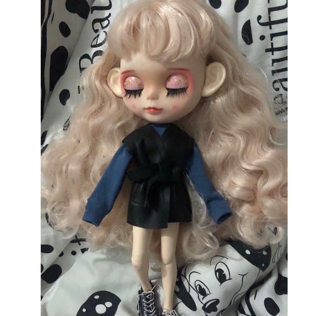 Fashion Handmade Doll Blue T-shirt & Leather Waistcoat Set For Blythe Doll For 12inch Doll 1/6 Kids Toys