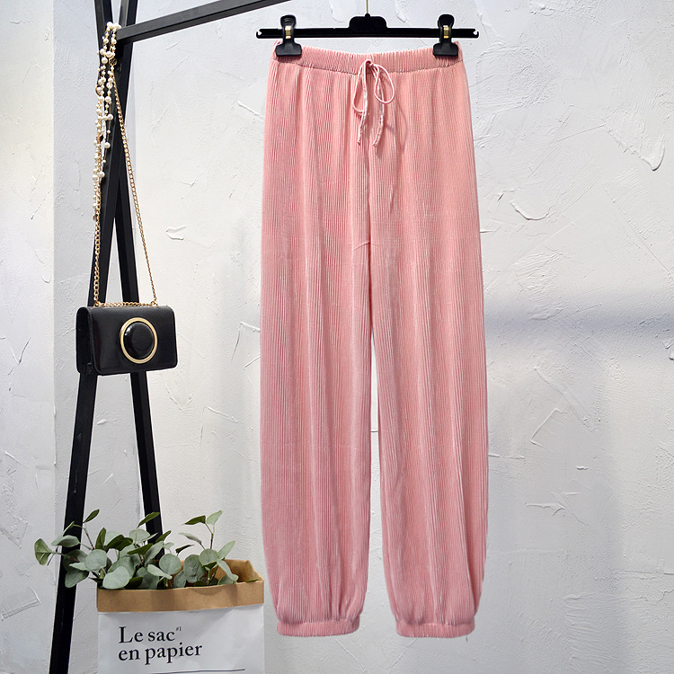 Spring/summer 2021 new ice silk chiffon pleated pants women high waist drop feeling loose-fitting lantern pant thin casual pants