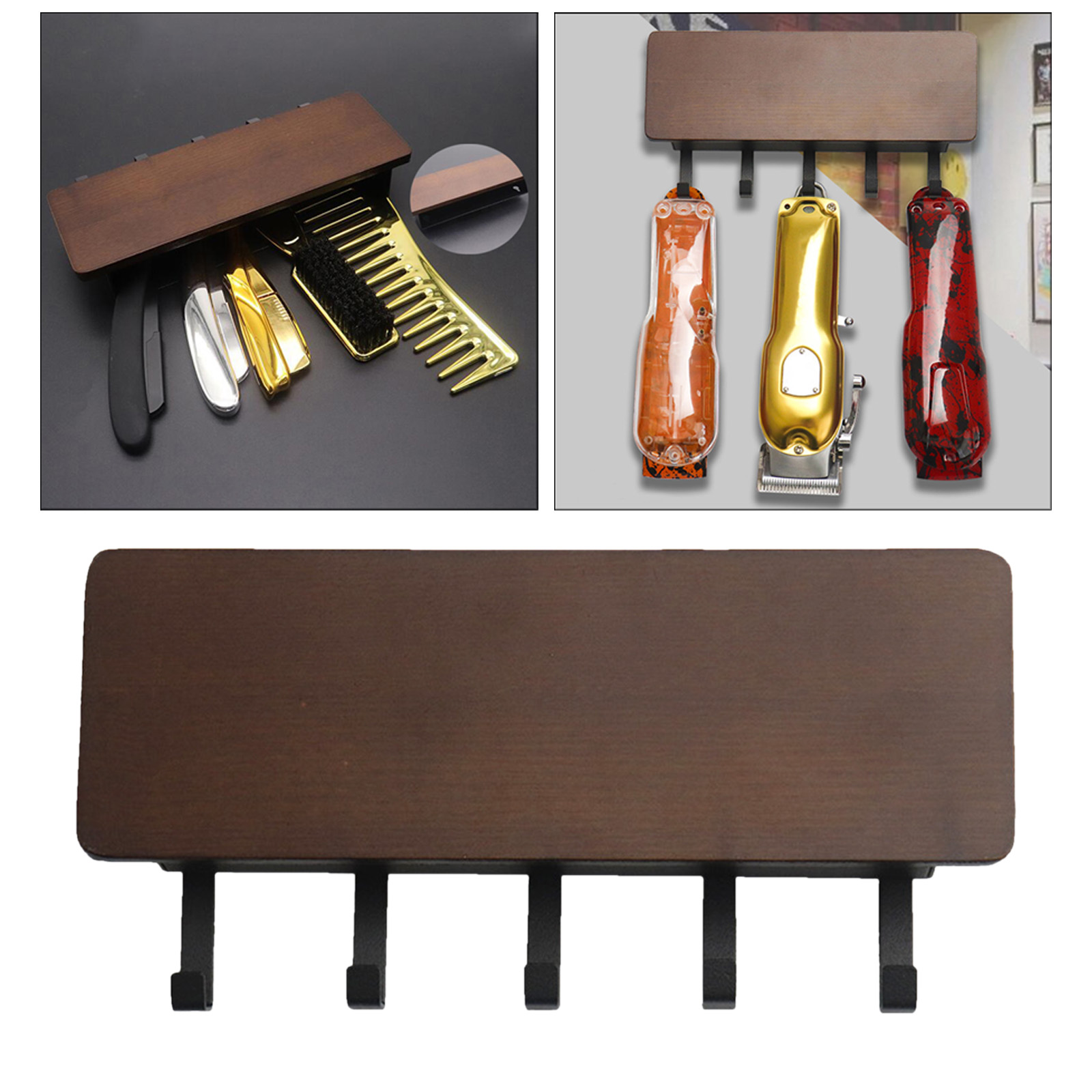 Hair Clipper Storage Rack Wall-Mounted Professional Tool Organizer Holder Tray for Clips Barber Salon Brushes Stylist