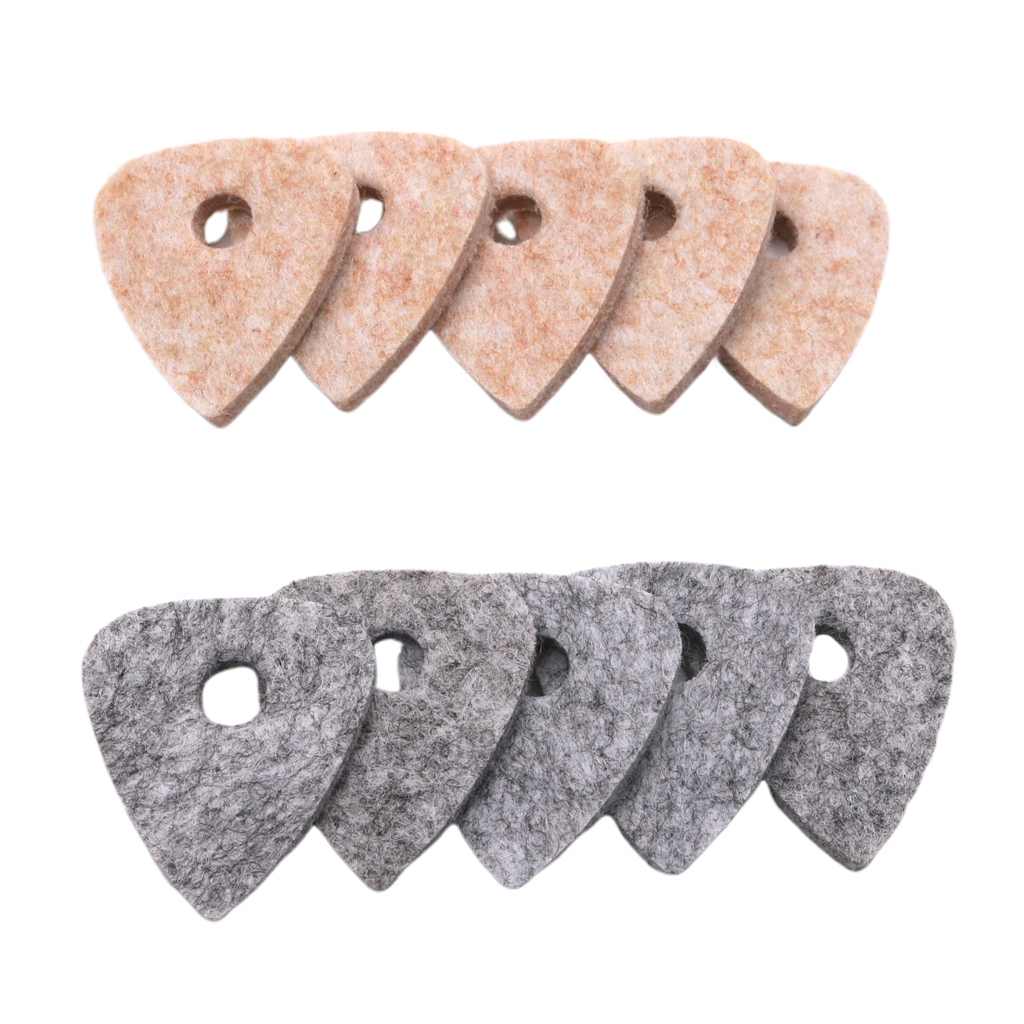 Wool Blend Ukulele Picks Pack Of 10 Felt Plectrums With Hole Cream And Gray