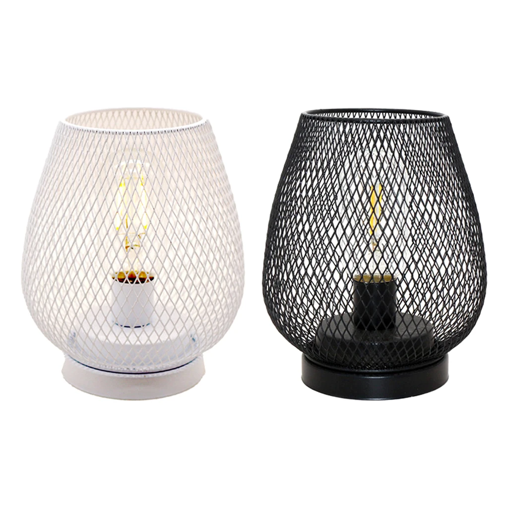 Birdcage Shape Table Lamp Iron Mesh Industrial Decorative Light Bedroom Office Desk Lights