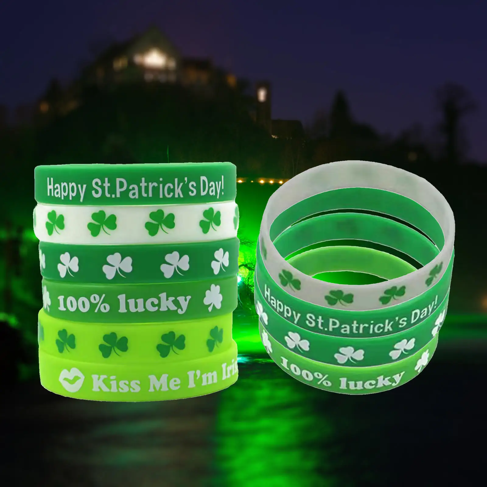 Rubber Wristbands `S Day Shamrock Lucky Silicone Irish Letters Green Bracelets for Gifts Decoration Adults Women Men