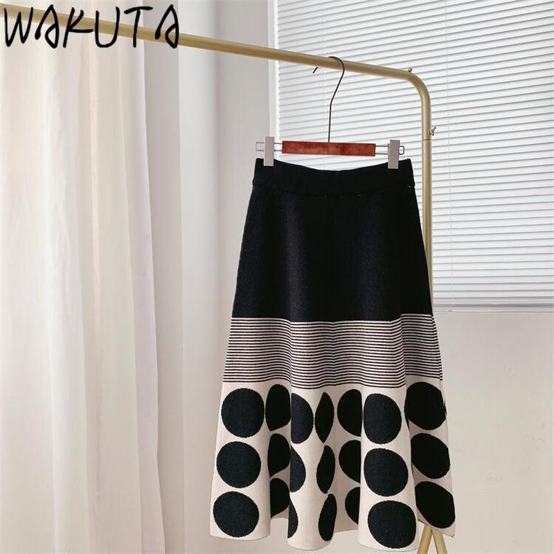 Wakuta polka dot vintage saia longa de