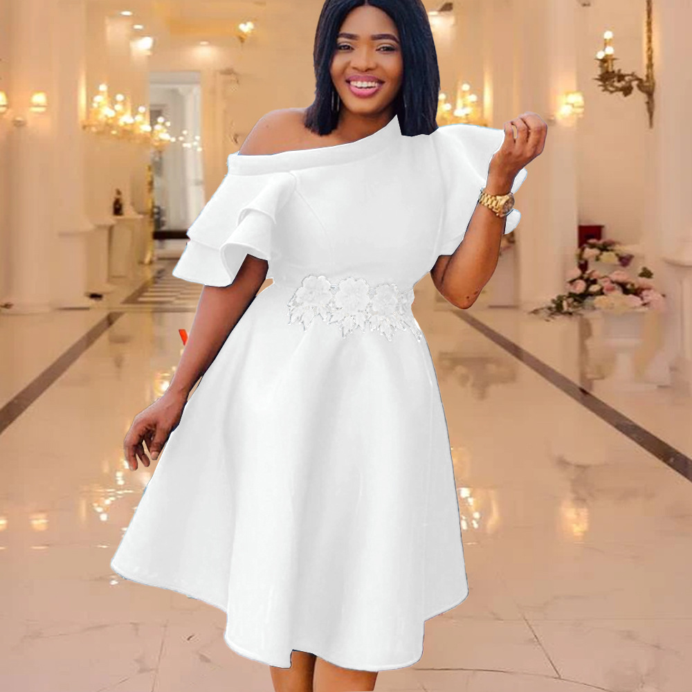 Grande Taille Femmes Robe Blanche A Epaules Denudees Robe De Fete D Anniversaire 21 Nouveau Plisse Volants Manches Courtes Africaine Fete Robe Aliexpress