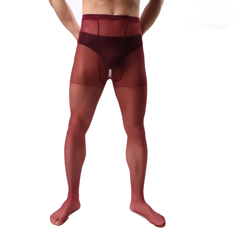 knee high hosiery Dark Red Sheer Tights Men Transparent Erotic Sexy Underwear Body Stockings Sissy Man Gay Fetish Pantyhose Lenceria Para Hombre strings panty