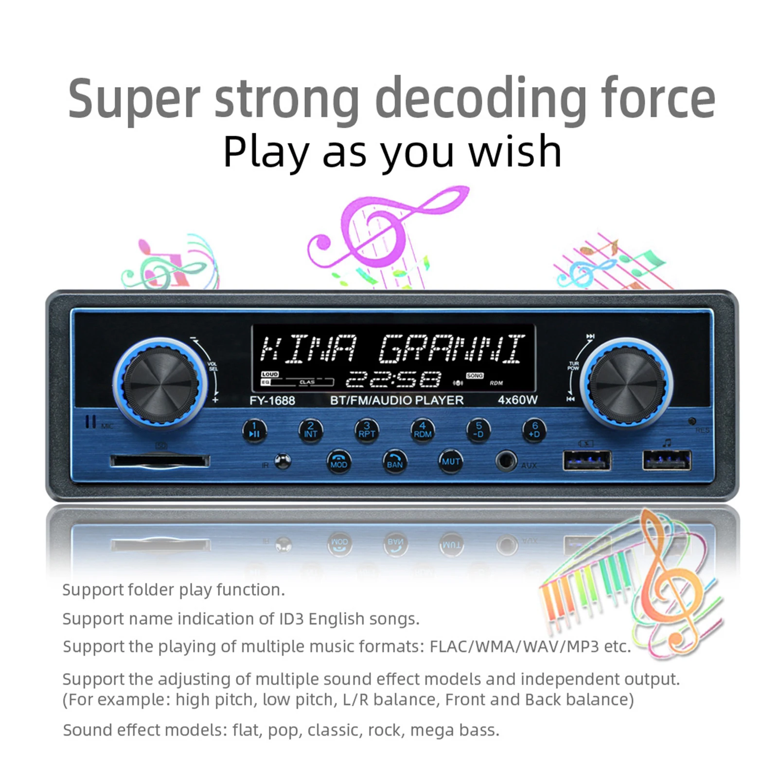 12V Audio Systems Dual USB Port Hands Free Calling LCD Monitor MP3 Player