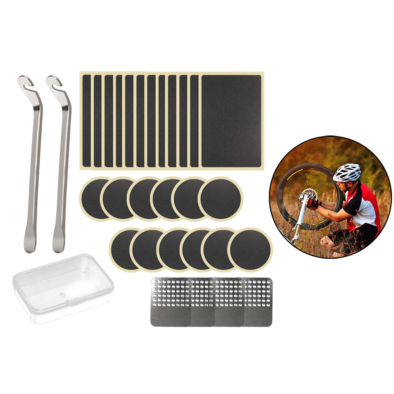 Glueless Bike Tire Puncture Repair Patch Kit – Adhesive Patches & Scuffer for Bicycle Inner Tube Repair for Road Mountain Bike