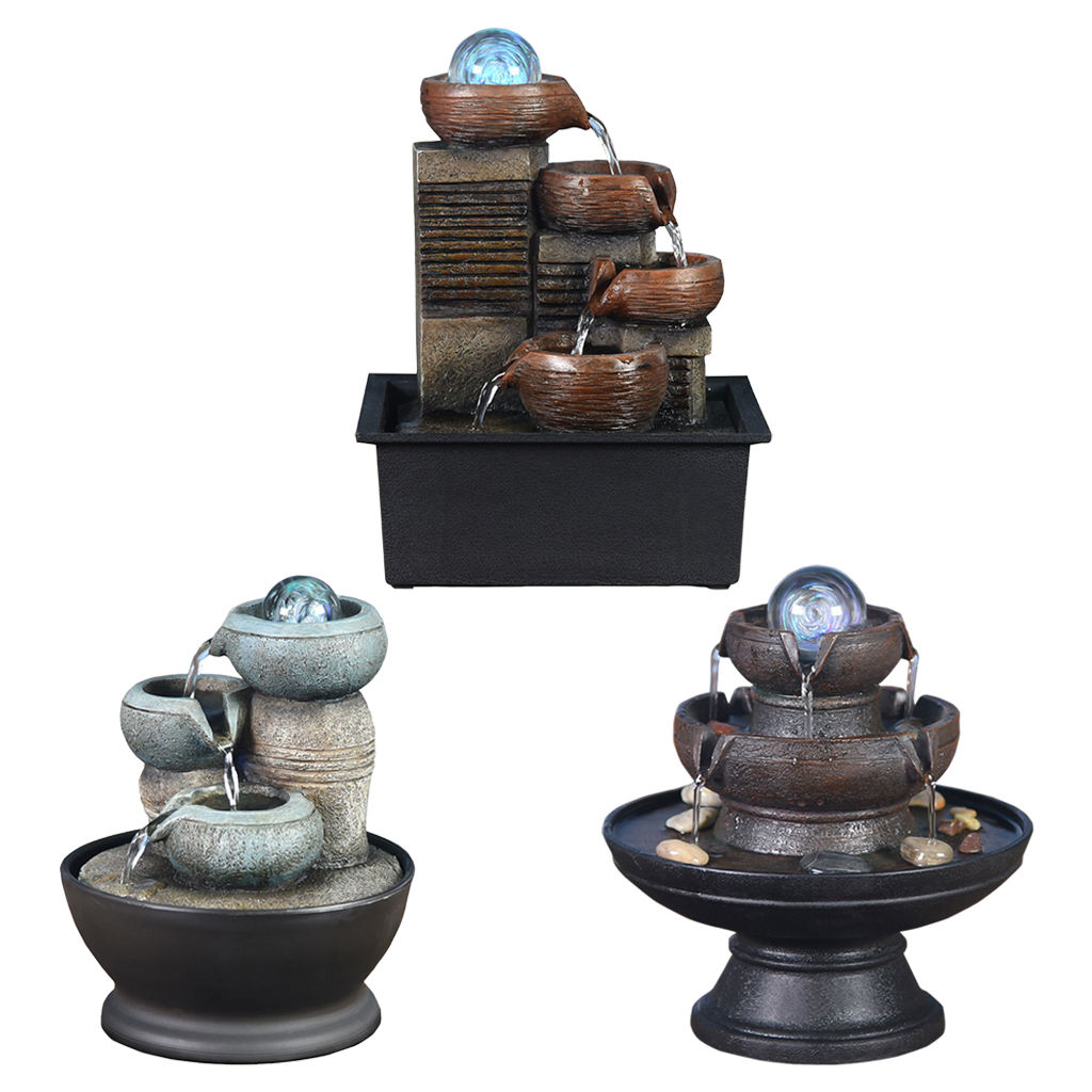 Desktop Fountain Running Water Home Tabletop Decoration Resin Landscape Ornament Decor With Light LED Rolling Ball