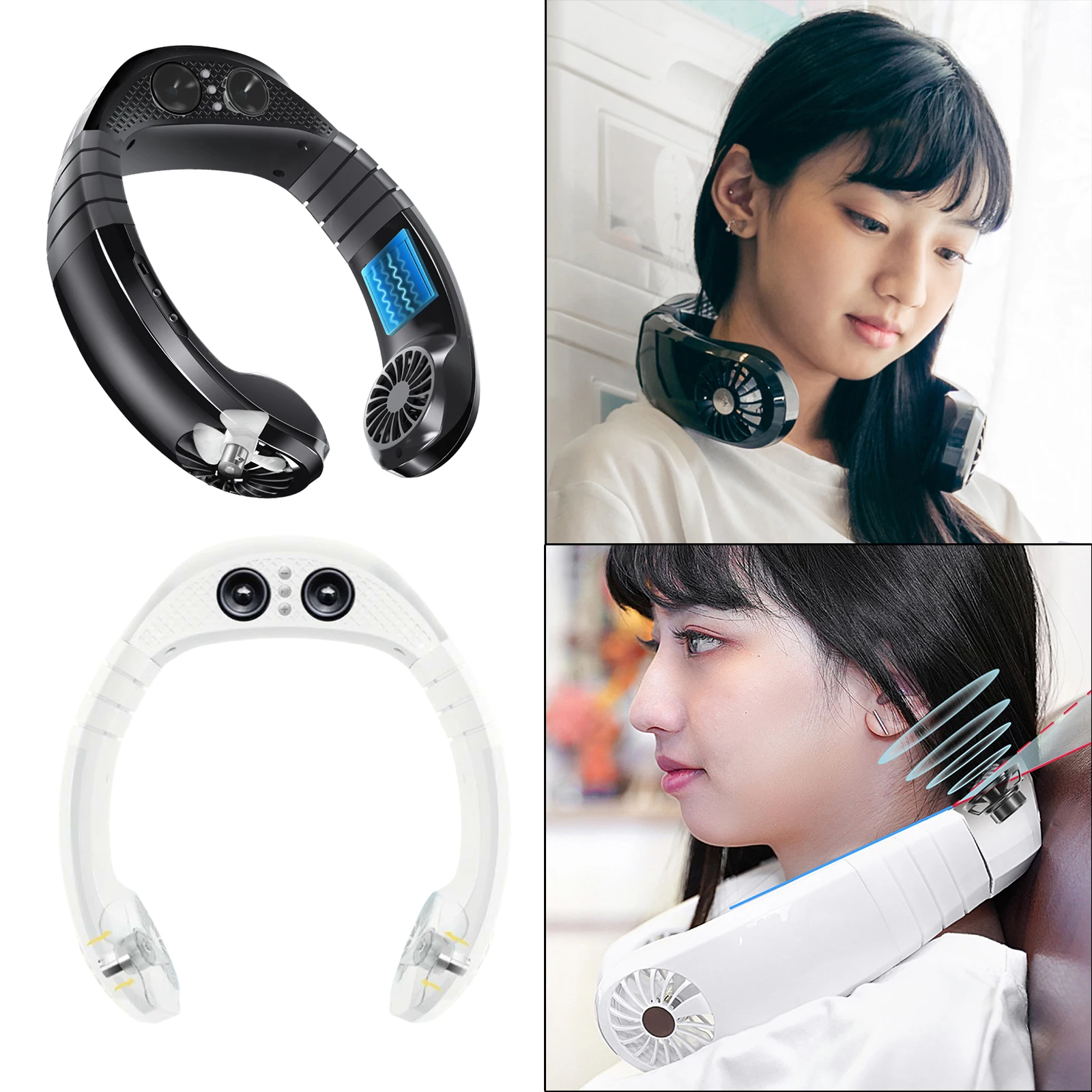 Portable Hanging Neck Fan Bluetooth Audio Fan Low Noise, Hands-free Fan Bluetooth Speaker