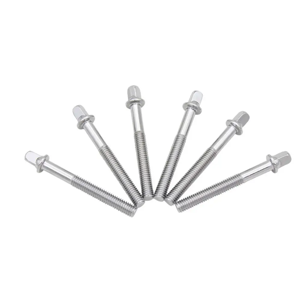 6 Pcs Sliver Metal Drum Tension Rods Screws Drum Bolts Musical Percussion Replacement Instrument Parts for Drummer