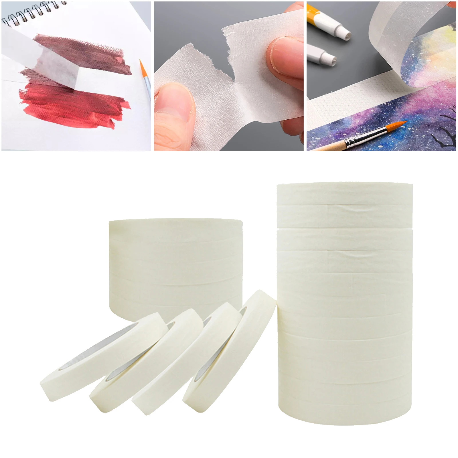 20Pack Masking Tape White Color 10/15/20mm Single Side Tape Adhesive Crepe Paper for Oil Painting Sketch Drawing Supplies