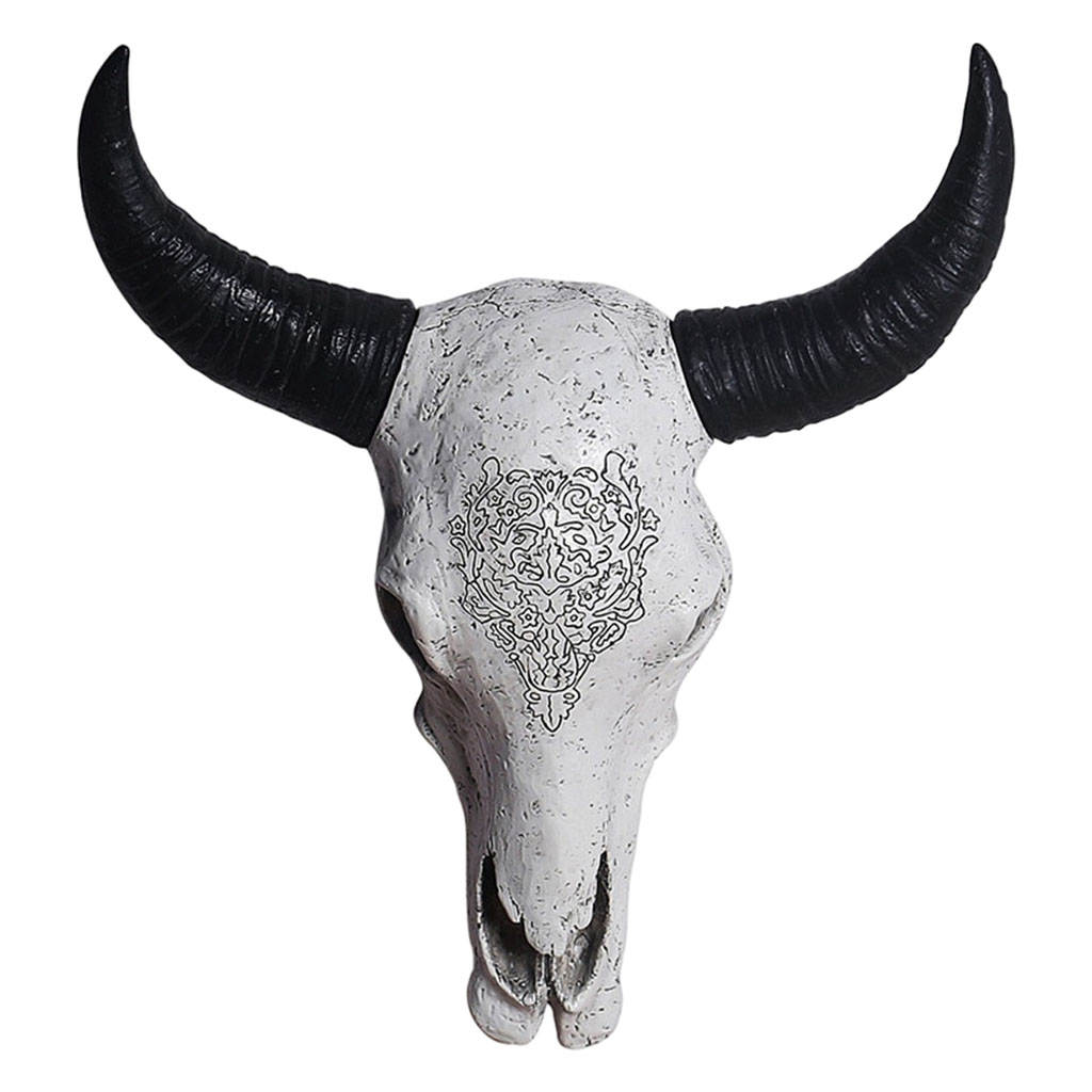 Bull Skull Sculpture Art Decor Resin Animal Head Retro Wall Mount for Home